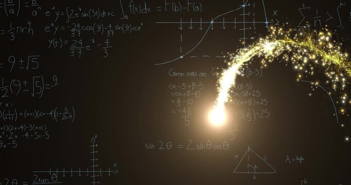 Animation of math formulas and star on black background - Powered by Adobe