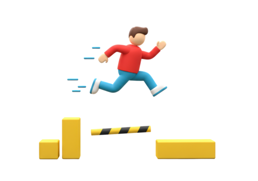 Isolated hurdle jumping 3D cartoon character, agility and fitness, obstacle course athlete
