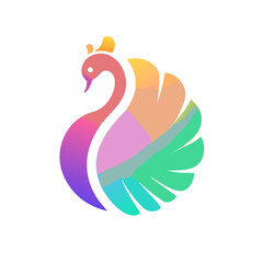 Vibrant abstract peacock with flowing colorful feathers and graceful curved neck isolated on transparent background