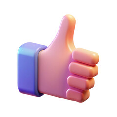 A 3D rendered thumbs-up gesture with a pink hand and a blue cuff, symbolizing approval and positivity.