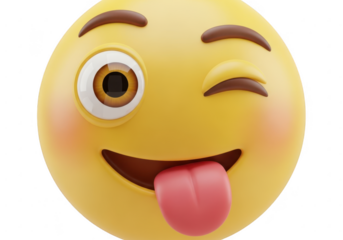 Winking emoji with tongue sticking out isolated on transparent background