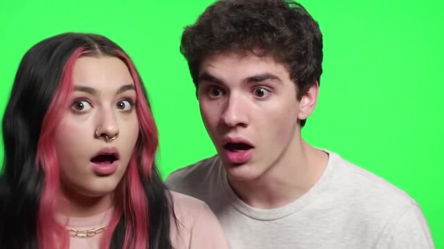 Teenager shocked reaction on green screen
