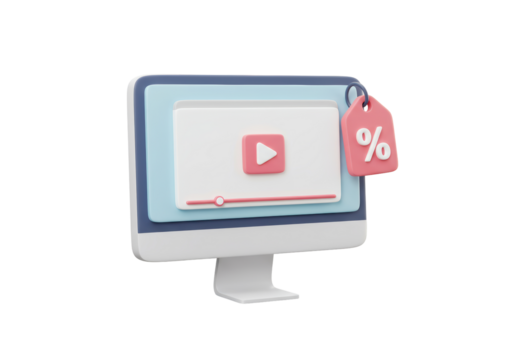 Isolated computer screen video with tag symbol offers promotional discount price off deal
