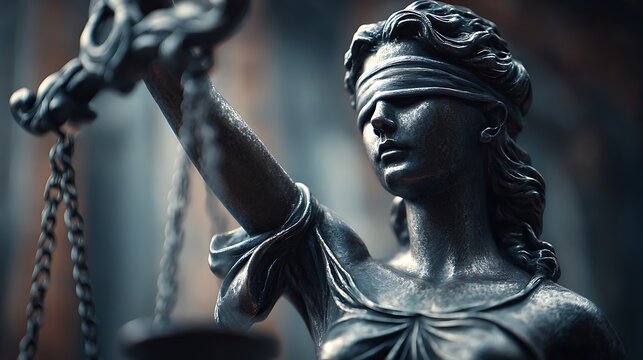 Lady Justice or Justitia statue with scales symbolizing law and fairness