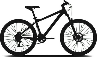 Bicycle: A simple black silhouette of a modern mountain bicycle, highlighting its clean, minimalist form and athletic design.