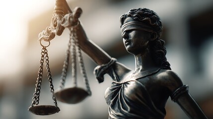 Lady Justice or Justitia statue with scales symbolizing law and fairness
