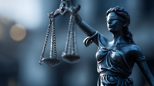 Lady Justice or Justitia statue with scales symbolizing law and fairness