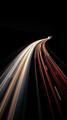 Night highway car light trails long exposure abstract perspective view road travel motion blur dark background transportation