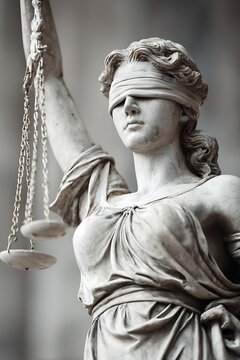 Lady Justice or Justitia statue with scales symbolizing law and fairness
