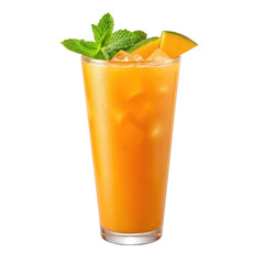 Tall glass of orange juice with mint and orange slice isolated on transparent background