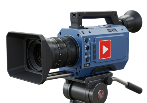 Isolated Blue Video Camera on Tripod for Professional Broadcasting and Filming Projects