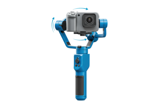 Isolated gimbal stabilizer system used for video recording for cameras or smartphones, blue device