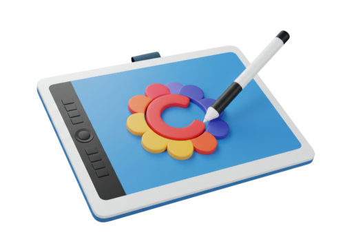 Isolated design tablet with pen for graphic designer and illustrator art tool concept