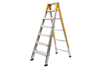 High quality aluminum step ladder isolated on white background for industrial and home use with secure footing and safety features