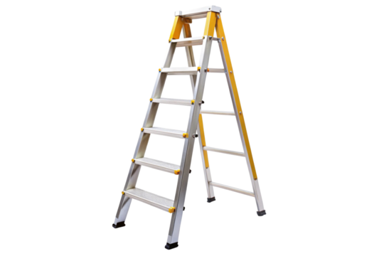 High quality aluminum step ladder isolated on white background for industrial and home use with secure footing and safety features