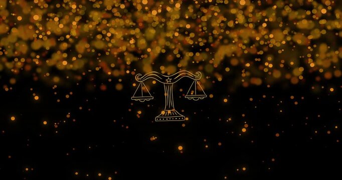 Animation of weight scale of libra zodiac sign over illuminated yellow lens flares
