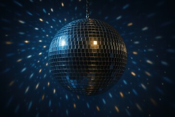 Fototapeta premium Retro disco ball with sparkling mirror facets creating dramatic light patterns and dance floor atmosphere