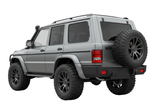 Isolated all terrain SUV vehicle model, rear view of the car, 4x4, offroad, transport object
