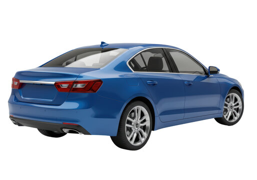 Isolated Blue Sedan Car Auto Vehicle Automobile, back three-quarter rear view perspective