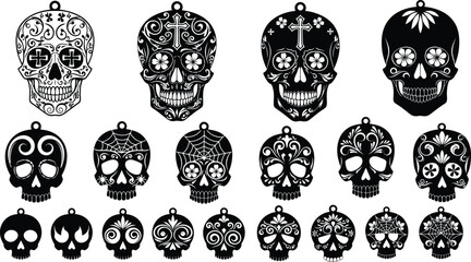 Sugar skull vector designs for dia de los muertos laser cutting