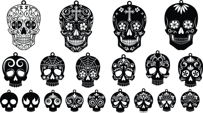 Sugar skull vector designs for dia de los muertos laser cutting