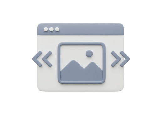 Isolated browser window with image placeholder and navigation arrows, modern concept art