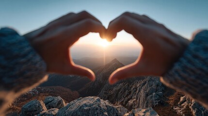 Heart Shaped Sunset Over Majestic Mountains