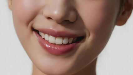 Fototapeta premium Close-up of a person's smiling mouth with bright white teeth