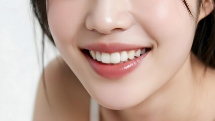 Obraz premium Close-up of a person's smiling mouth with bright white teeth