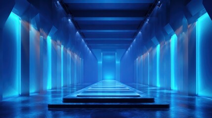 Futuristic Blue Neon Runway: A Digital Art Showcase