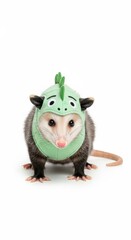 opossum dressed as a dinosaur, Halloween costume, prehistoric dino costume