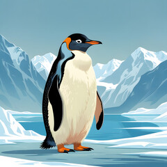 Fototapeta premium penguin standing on the beach illustration,vector,winter,ice,snow