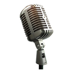 Fototapeta premium A close up shot of a vintage style microphone on a black background with a metallic finish and design