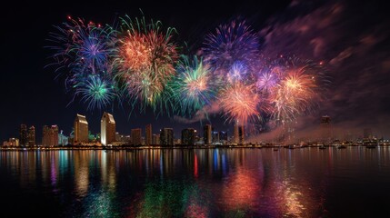 Fototapeta premium Spectacular Fireworks Display over San Diego Skyline