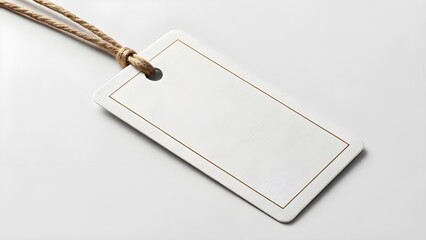 A realistic blank white paper price tag or gift label with a rustic string, presented as a versatile mockup on a clean background for branding