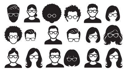 Male & Female Faces with Different Hairstyles & Glasses
