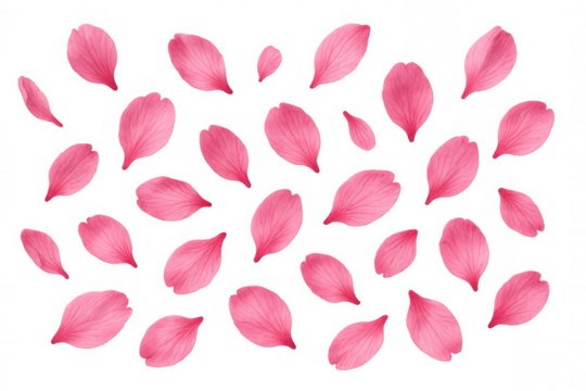Delicate pink petals falling gracefully against a transparent background, creating a romantic and elegant floral pattern