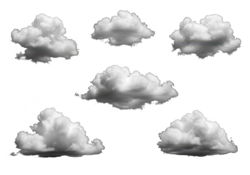 Collection of fluffy white and gray clouds isolated on transparent background - Powered by Adobe