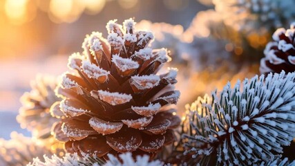 Frosty Pine Cone in Winter Sunlight - Powered by Adobe