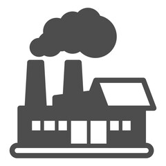 Plant, factory with chimney pipes and gates solid icon, manufacturing concept, industrial buildings sign on white background, glyph style icon for mobile and web design. Vector graphics.