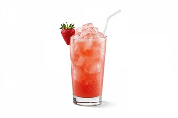 Refreshing strawberry daiquiri garnished with fresh strawberries and a straw, set against a white backdrop.