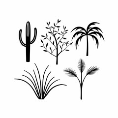 Cactus and Desert Flora Line Icons
