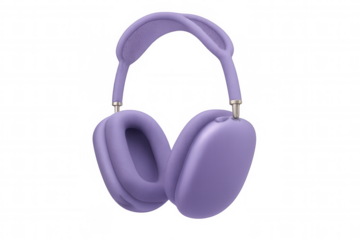 Purple over-ear headphones floating on a transparent background, perfect for music lovers and podcast enthusiasts