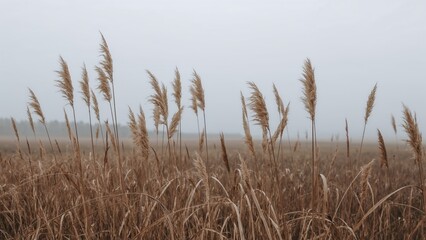 Obraz na płótnie Canvas Tall flowering grasses and widespread reeds bending with the breeze