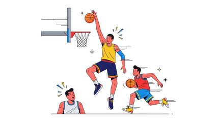 Basketball Game: A dynamic illustration captures the thrill of a basketball game, featuring players in action, displaying skill, athleticism, and the competitive spirit of the sport.