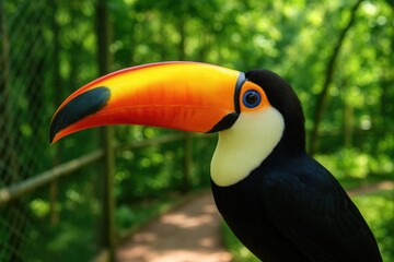 Fototapeta premium A Colorful Beaked Bird in Captivity, Part of the Ramphastidae Family