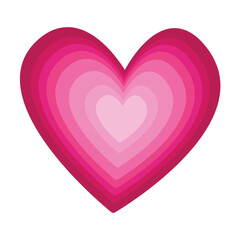 A layered heart in shades of pink with progressively lighter hues towards the center of the shape