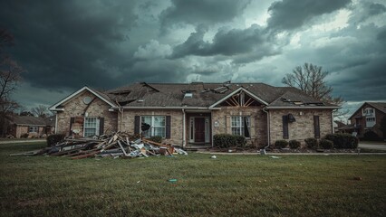 Obraz premium Residential Building Wrecked by Tornado