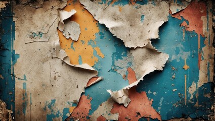 Grunge-style textured background featuring a torn and weathered street poster