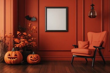 Spooky Halloween night scene with illuminated jack-o'-lanterns and cozy seating, perfect for festive decor